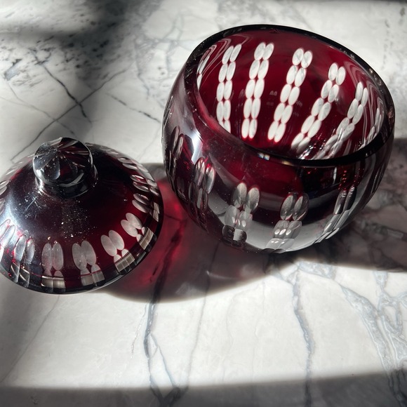 Carl Meltzer Glass‎ Vase Lidded Box Langenau/Haida Bohemia ruby red 1920s Czech - Picture 4 of 6